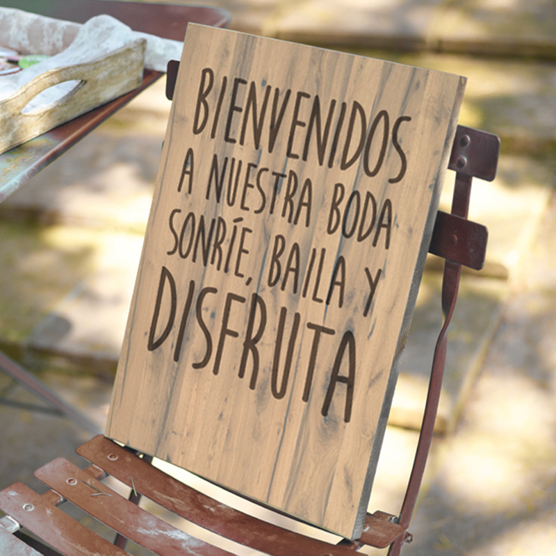 Cartel de madera vintage, bienvenidos a nuestra boda